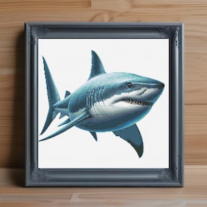 Shark Cross Stitch Pattern PDF, Ocean Animal Embroidery PDF Chart, Marine Life Needlepoint PDF Design, Sea Creature Cross Stitch Template