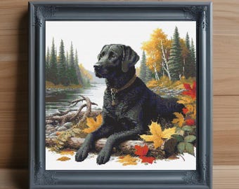 Black Lab Cross Stitch Pattern, Woodland Design (PDF Download)