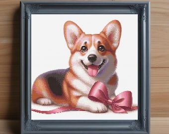 Corgi Cross Stitch Pattern, Beginner Dog Embroidery (PDF Download)