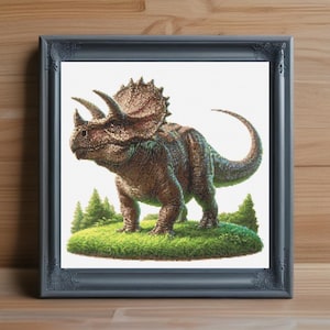 Triceratops Cross Stitch Pattern PDF, Dinosaur Embroidery Design, Prehistoric Animal Counted Cross Stitch, Jurassic T-Rex, Instant Download
