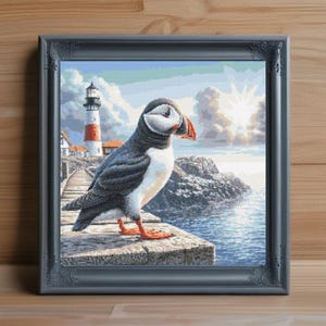 Puffin Cross Stitch Pattern PDF, Seabird Needlepoint Design, Coastal Wildlife Embroidery, Nautical Home Decor, Ocean Bird Art PDF Download