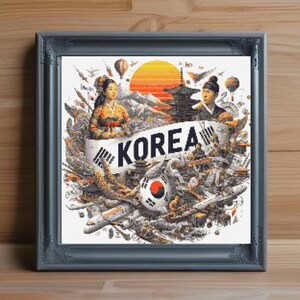 Korean Cross Stitch Pattern PDF, Traditional Asian Needlepoint Design, Korea Cultural Embroidery Art, Korean Pattern, Instant PDF Download