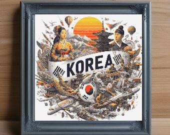 Korean Cross Stitch Pattern, Traditional Needlepoint Design (PDF Download)