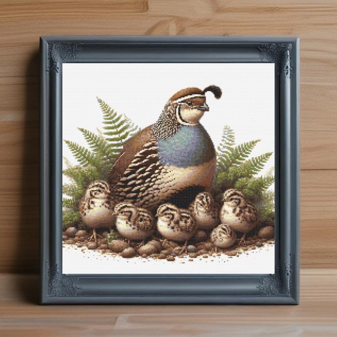 Quail Cross Stitch Pattern PDF, Bird Embroidery Design, Country Farm Animal Chart, PDF Instant Download, Nature Needlework, Rural Stitch Art