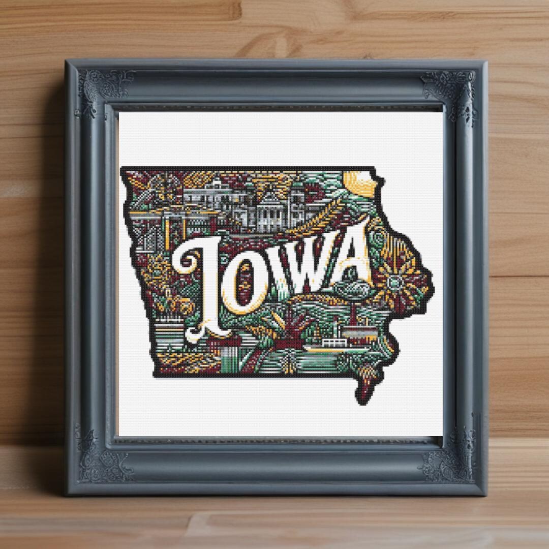 Iowa Cross Stitch Pattern, State Outline Embroidery (PDF Download) - Etsy