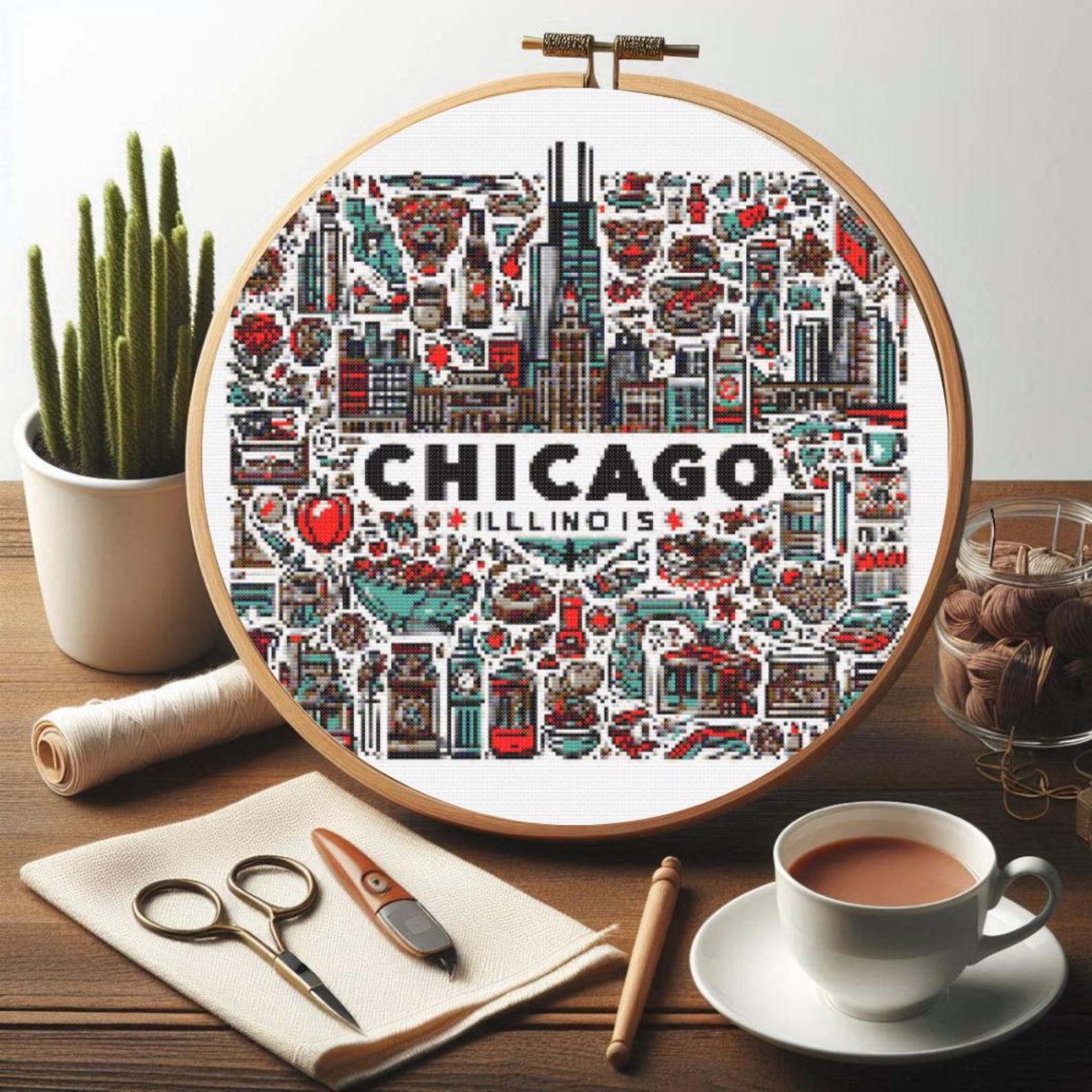 Chicago Cross Stitch Pattern PDF, City Skyline PDF Embroidery Design ...