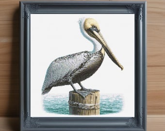 Pelican Cross Stitch Pattern PDF, Coastal Bird Embroidery Design, Sea Wildlife Chart, PDF Instant Download, Nautical Needlework, Ocean Decor