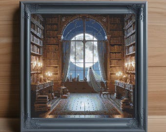 Haunted Library Cross Stitch Pattern, Spooky Halloween Embroidery (PDF Pattern)