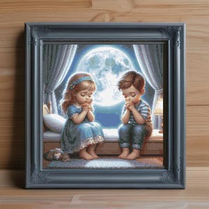 Praying Brother & Sister Cross Stitch Pattern: Religious Embroidery (PDF Download)