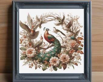 Exotic Birds Cross Stitch Pattern, Tropical Embroidery (PDF Pattern)