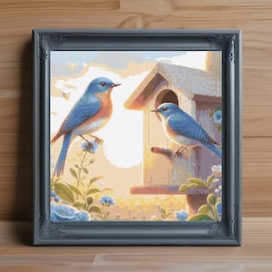 Bluebird Cross Stitch Pattern, Spring Bird Needlepoint (PDF Download)