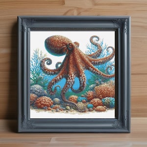 Octopus Cross Stitch Pattern PDF, Ocean Animal Needlepoint Design, Sea Creature Embroidery, Nautical Wall Marine Life Art, Instant Download