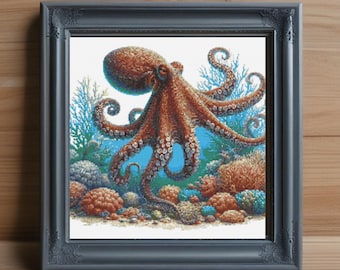 Octopus Cross Stitch Pattern: Ocean Animal Needlepoint (PDF Digital Download