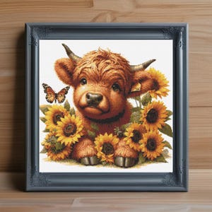 Highland Cow Cross Stitch Pattern PDF, Cute Farm Animal Embroidery Chart, Easy Counted Cross Stitch, Instant Download, Cow Needlework Design