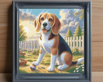 Beagle Cross Stitch Pattern, Dog Needlepoint Design (PDF Download)
