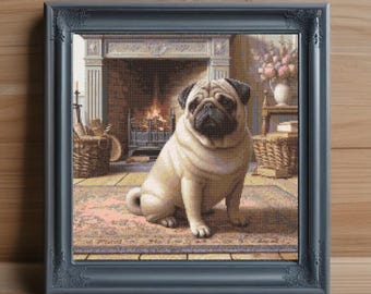 Beige Pug Portrait Cross Stitch Pattern (PDF Digital Download
