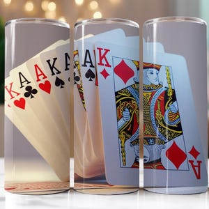 Tumbler Wrap con carte da gioco in formato PNG, Tumbler Wrap sottile da 20 once in formato PNG, Design di carte da poker, Download a sublimazione, Tumbler Wrap con tema casinò, File digitale