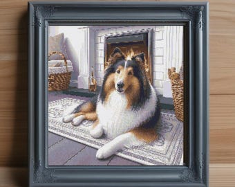 Collie Cross Stitch Pattern: Dog & Kitten Needlepoint (PDF Download)
