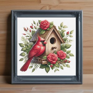Vogelhaus Kreuzstichmuster PDF, süßes Vogelhaus Stickmuster für Anfänger, sofortiger Nadelspitzen Download, Zählmuster