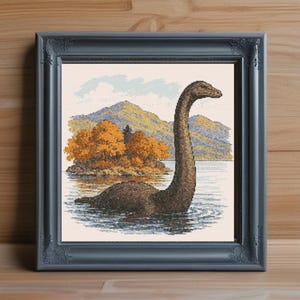 Loch Ness Monster Cross Stitch Pattern PDF, Mythical Creature Needlepoint Design, Scotland Legend Cryptid Embroidery, Instant PDF Download