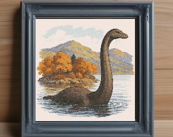 Loch Ness Monster Cross Stitch Pattern: Cryptid Embroidery (PDF Download