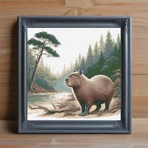 Capybara Cross Stitch Pattern PDF, Cute Animal Embroidery Design, Funny Rodent PDF Pattern, Modern Wildlife Needlepoint, Instant Download
