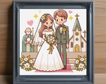 Patrón de punto de cruz para boda, bordado de pareja romántica (patrón PDF)