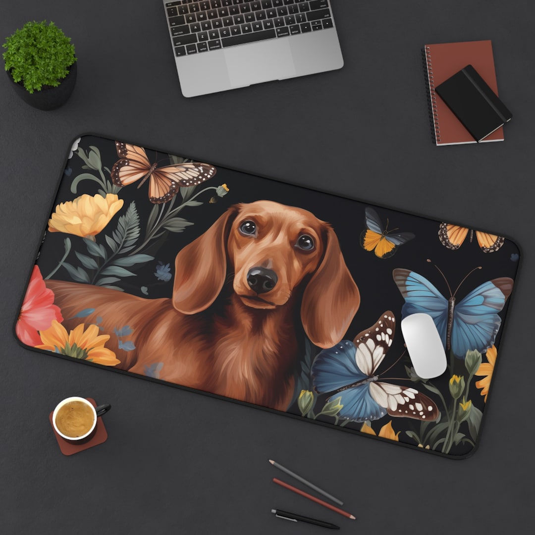 Cute Dachshund Desk Mat, Dachshund Desk Accessory, Dachshund Desk Pad