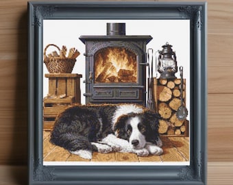 Border Collie Cross Stitch Pattern, Farm Dog Embroidery (PDF Pattern)