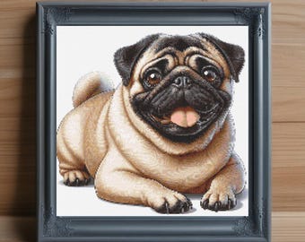 Pug Cross Stitch Pattern, Beginner Needlework (PDF Download)