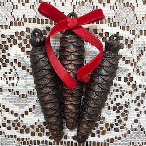 3 Vintage German iron cookoo clock pinecone weights - Bronzed holiday Christmas decor - decorative collectables - old world Victorian style