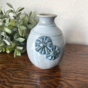 Vintage Dekrech USA blue flower pottery vase - unique home decor