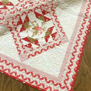 20” x 20” vintage patchwork baby or lap quilt - green and pink floral pattern blanket - cozy country farmhouse decor