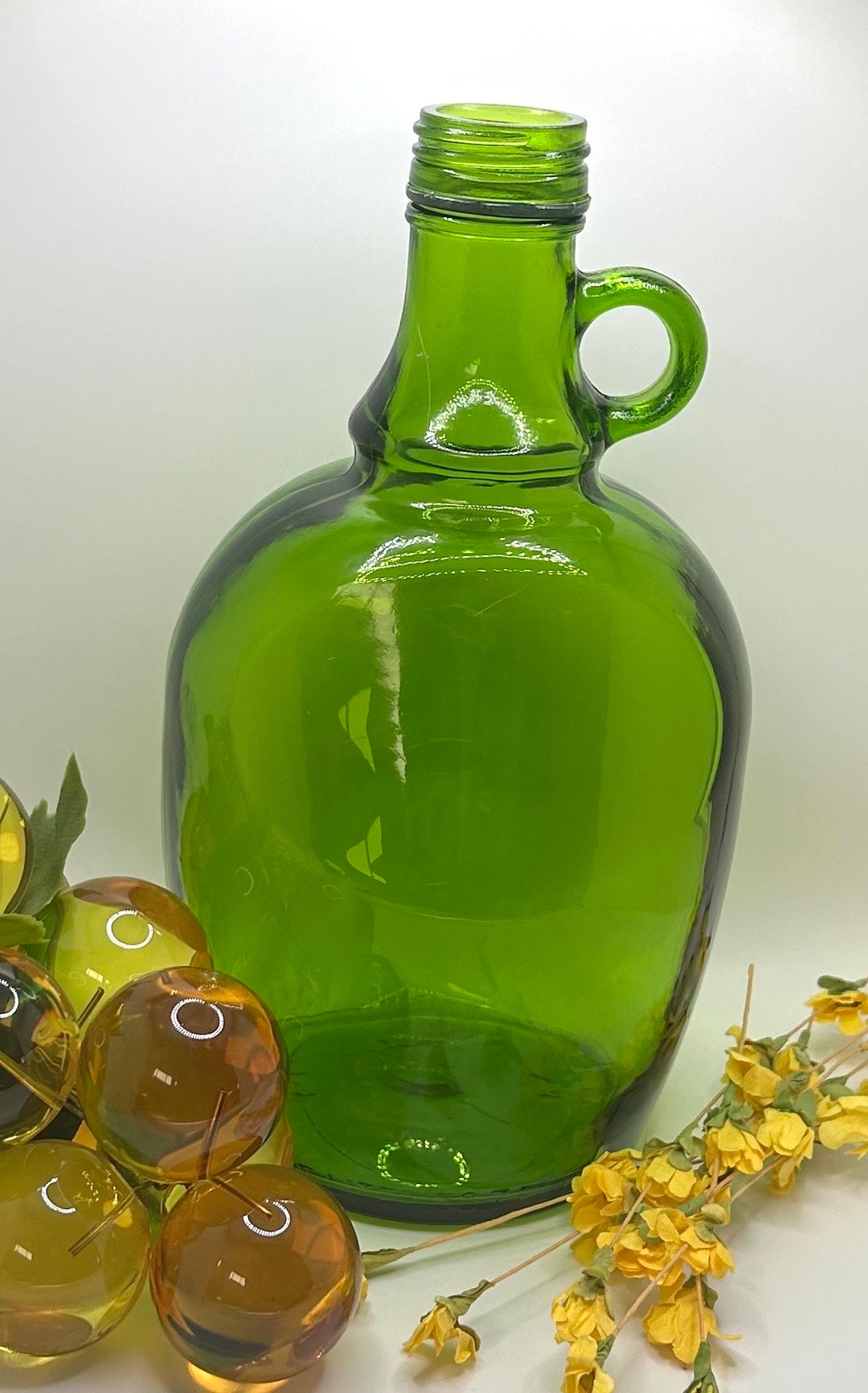 Vintage Emerald Green Glass Wine Jug 1.5 Liter Wiskey Bottle Groovy