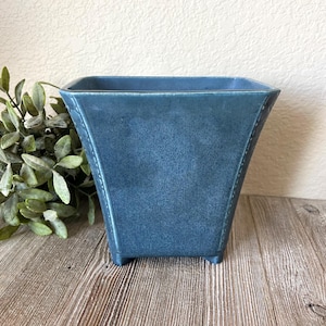 Antique 1920’s Rockwood matte blue pottery vase - American art pottery - home decor - collectible art deco rectangle planter