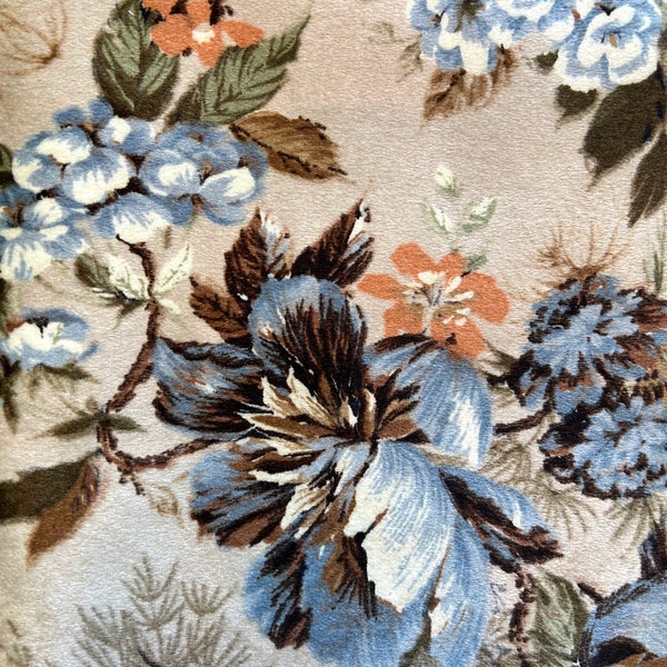 Vintage Malden Mills 1979 remnant upholstery fabric - blue floral velvet fabric piece, 83” x 56”