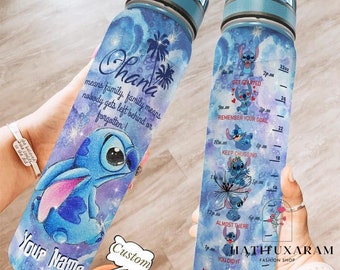 Botella de agua con seguimiento de Stitch, botella de fitness, linda botella de Stitch, divertida botella de agua, personalizada, Stich y Lilo
