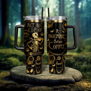 Jack Skellington Nightmare Tumbler, Disney Halloween Engraved Tumbler, Nightmare Before Coffee Christmas 40oz Tumbler, Tumbler Cup