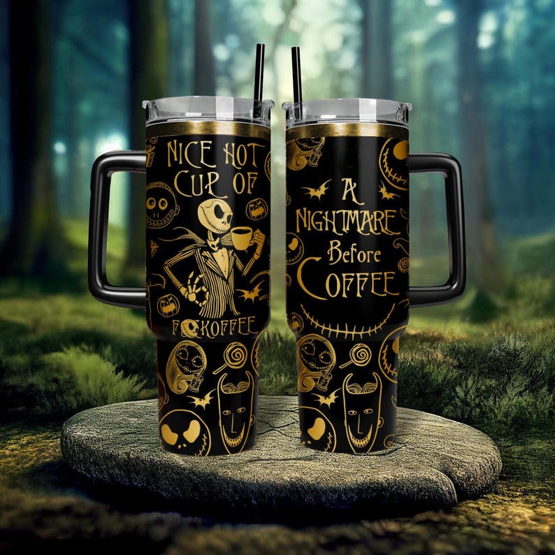 Jack Skellington Nightmare Tumbler, Disney Halloween Engraved Tumbler, Nightmare Before Coffee Christmas 40oz Tumbler, Tumbler Cup