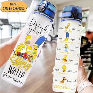 The Simpsons Water Bottle, Simpsons Family Bottle, Simpson Kids Birthday Party, Motivational Bottle, Bart Simpson Bottle
