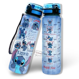 Stitch Water Tracker Bottle, Personalized Drink Bottle, Cute Stitch Water Bottle, Lilo And Stitch, Disney Stitch 32oz Water Bottle