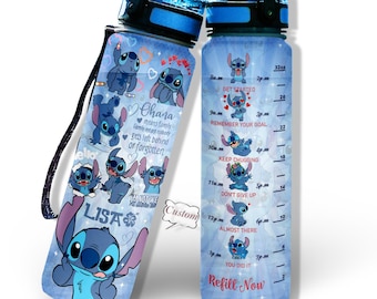 Stitch Water Tracker Bottle, Personalized Drink Bottle, Cute Stitch Water Bottle, Lilo And Stitch, Disney Stitch 32oz Water Bottle