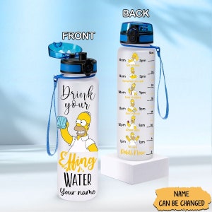 Botella Simpsons, la botella Simpson, botella personalizada, botella de agua Simpson, regalo para él, regalos de cumpleaños, botella de agua divertida