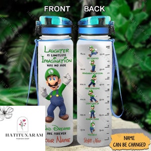 Halloween Luigi Super Mario Flasche, Mario und Luigi, Super Mario Geburtstag, personalisierte Trinkflasche, Geschenk für Gamer