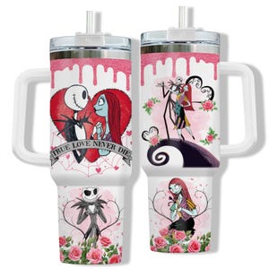 Jack And Sally Tumbler, Jack Skellington Tumbler, Disney Valentine Tumbler, Disney Couple Tumbler, Nightmare Jack And Sally Tumbler