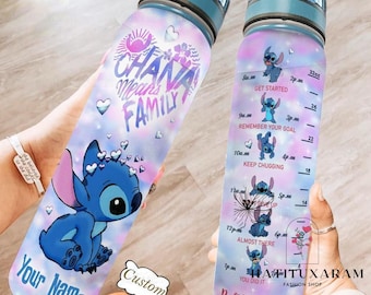 Botella de agua Stitch de 32 oz, botella con rastreador de agua Stitch, botella de agua Stitch de Disney, botella deportiva, botella personalizada Stitch para niños