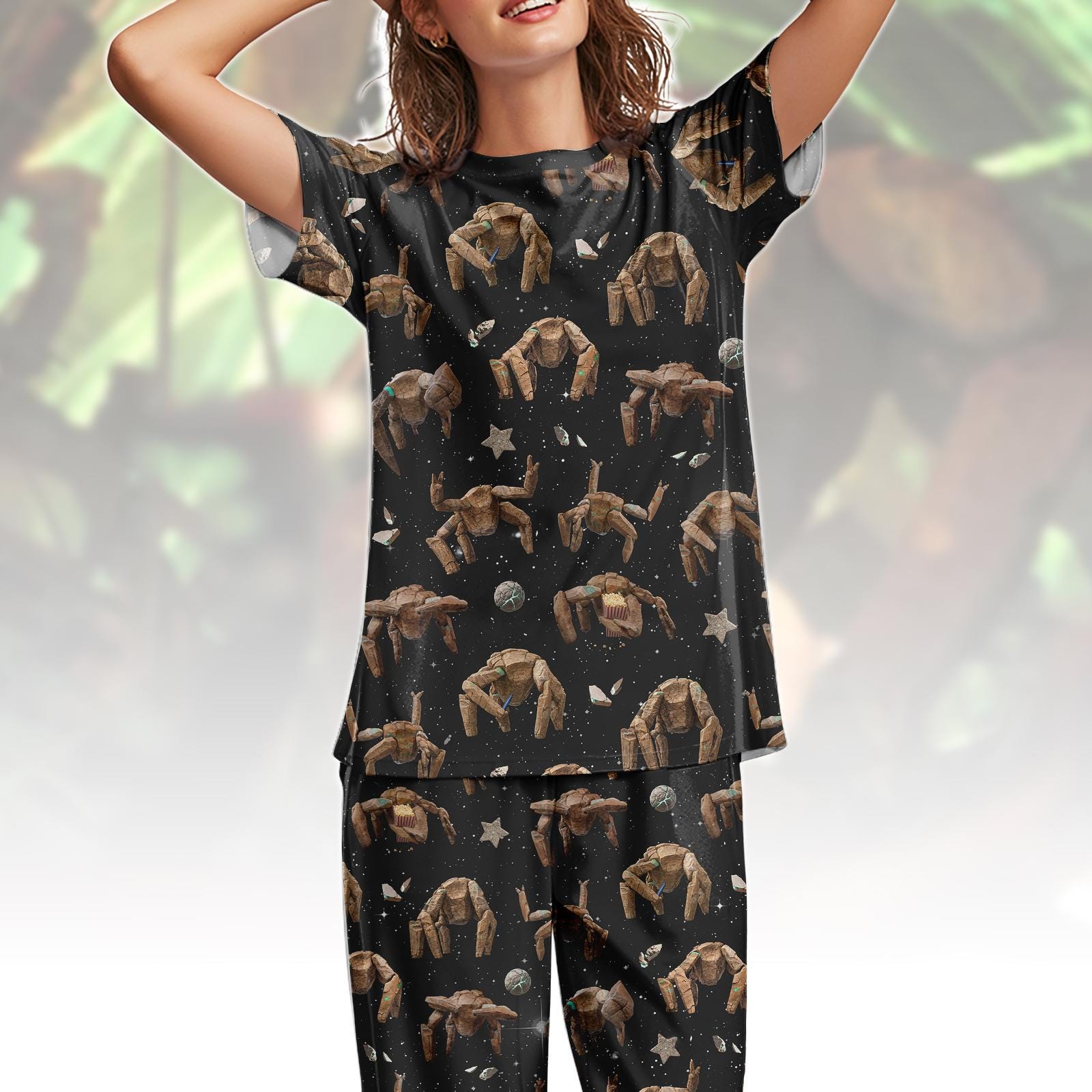 Discover Rock Monster Space Pajama Set, Galaxy Creature T-Shirt and Pants Pajamas, Rock Robot Sleepwear, Cosmic Lounge Set, Rock Alien Shirt Gif