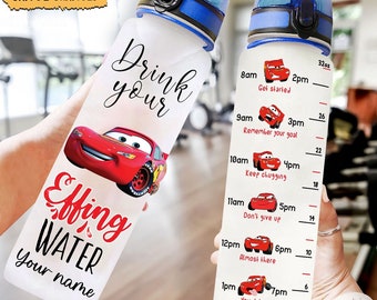 Botella de Rayo McQueen, botella personalizada de la película Cars, botella de cumpleaños de Cars, botella de fitness personalizada, botella de agua de Cars de Disney