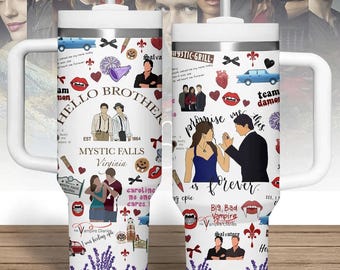 The Vampire Diary 40oz Tumbler, Hello Brother Tumbler With Handle, Mystic Falls Stainless Steel Mug, Gift for Vampire Movie Fan