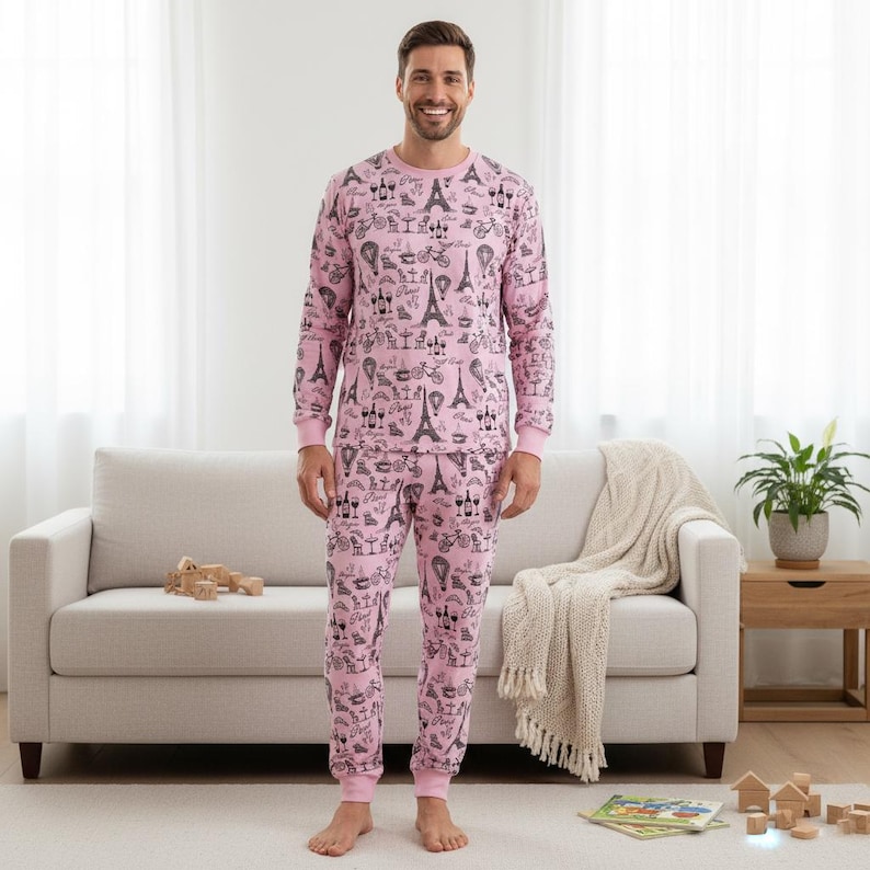Paris Family Pajamas, Eiffel Tower Long Pajamas, Pink Paris Long Tee & Pants PJs, Family Matching Pajamas Set, Family Sleepwear Xmas Gi